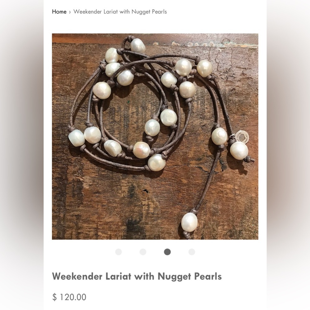 Sea Lustre Brown Leather Lariat with 19 White Nugget Pearls - NWOT